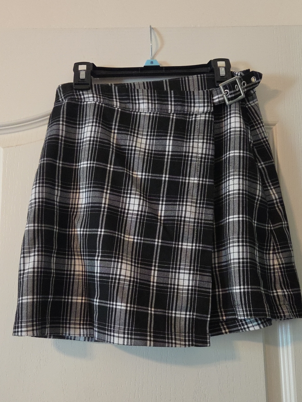 Brandy Melville Black & White Plaid Skater Skirt with Buckle